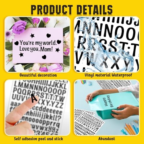 15 Sheet Small Letter Stickers, 1/2 Inch Art Black Vinyl Self Adhesive — view 2