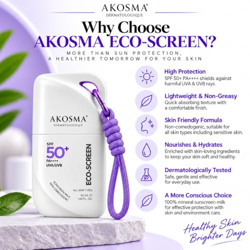 AKOSMA Eco-Screen Sunscreen Milk SPF 50+ PA++++ 50ml - Image 6