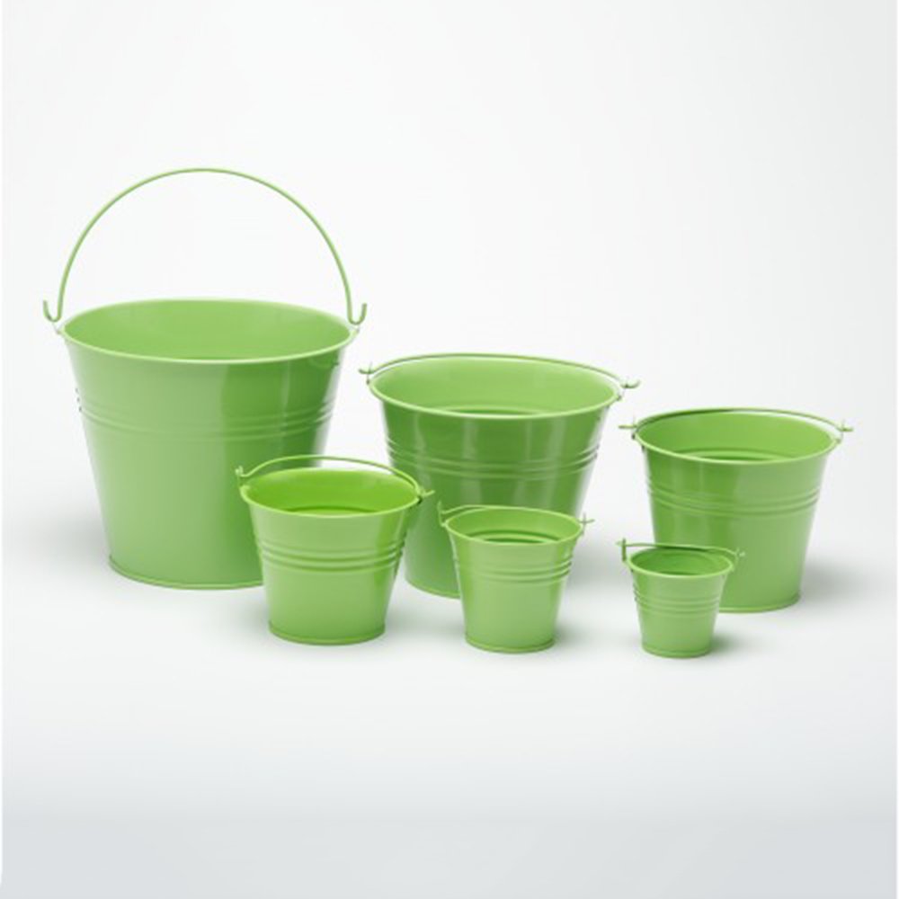 Pack of 5 Soft Lime/Apple Green 7cm (2.8") High Metal Buckets - Pots - Planters for Sweet Tree Kits, Plants, Favours, Storage (G9035)