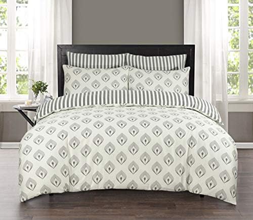 DTEX HOMES Duvet Cover Set 100% Egyptian Cotton Sateen Hotel Quality 220 Thread Count Reversible Printed Pattern Quilt Cover Set With Pillow Cases (Matra Blue, Double)
