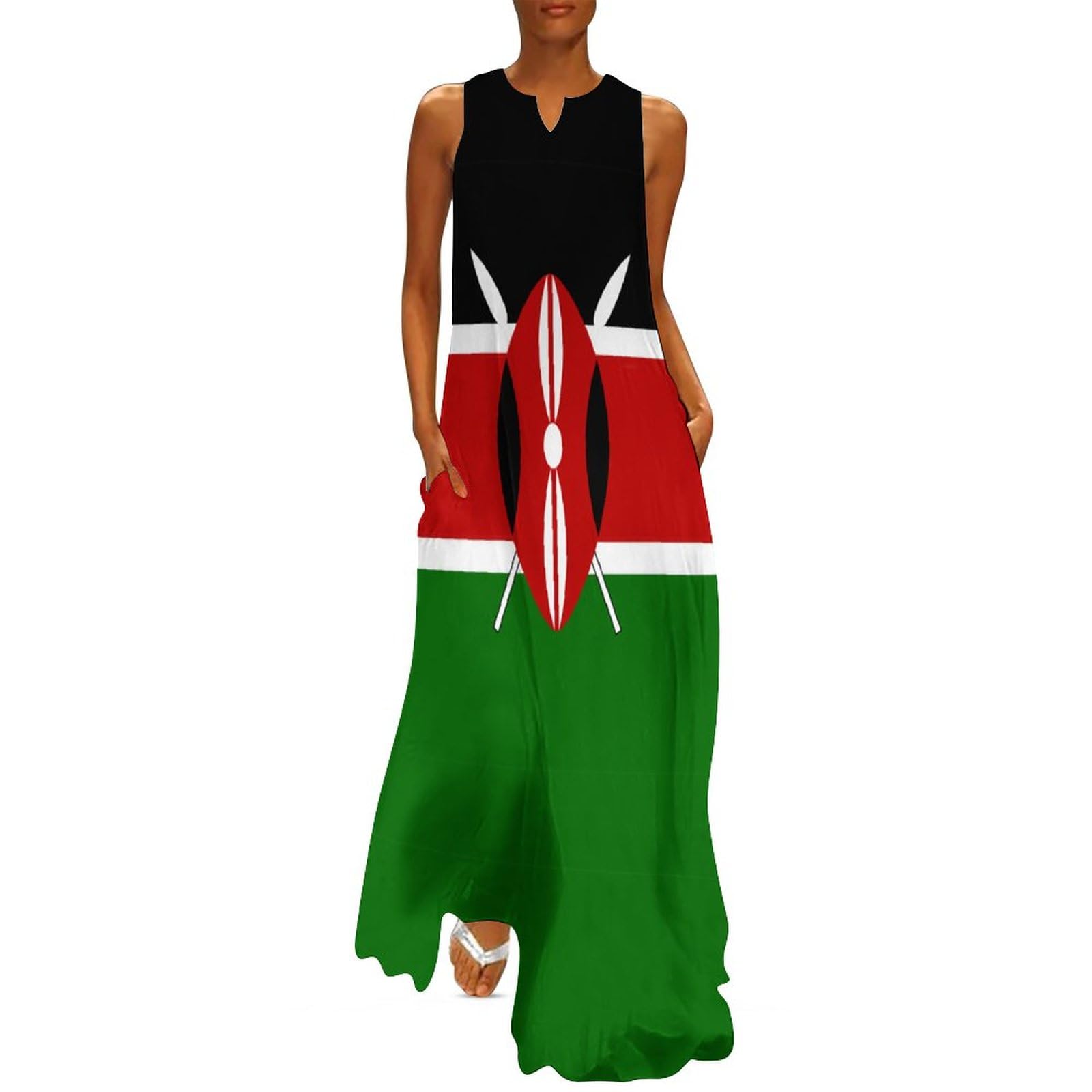 Amazon.com: Linkasi Kenya Flag Women's Short Sleeve Maxi Dresses Casual Long  Loose Dresses with Pockets L : Clothing, Shoes & Jewelry