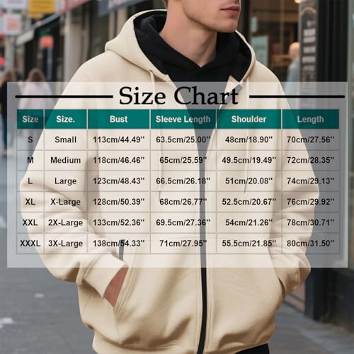 Mens Full Zip Sweatshirt Jacket Fall Winter Fashion Warm Hooded Pullover Casual Loose Long Sleeve Hoodie with Pocket2