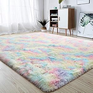 Zacht vloerkleed voor meisjes, wollig regenboogtapijt voor kinderen, baby, slaapkamer, kinderkamer, wooncultuur, groot vloertapijt, 150 x 240 cm