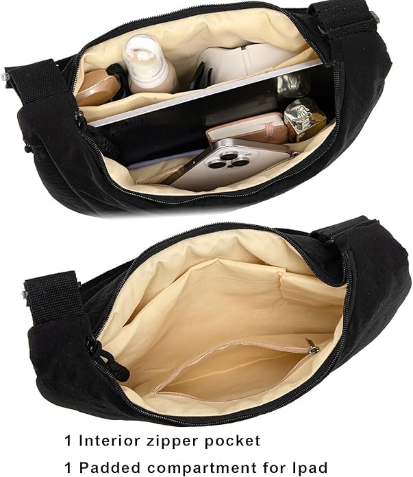 Image of Crescent Crossbody Bag for Women, Nylon Shoulder Tote Handbag with Adjustable Strap, Lightweight Dumpling Sling Bag for Casual Outings, Travel & Everyday Use