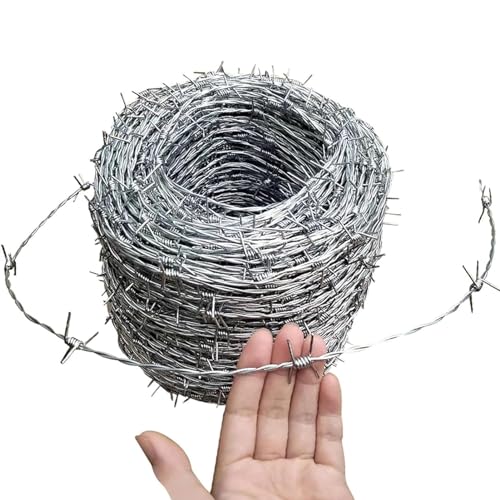 CINVSERW Galvanised Barbed Wire Roll, 1.8mm Thick Barbed Wire Galvanised Steel, Barb Wire Roll Barbwire for Animal Fence, Theft and Intruder Agriculture Barded Wire Fencing Roll (10M)