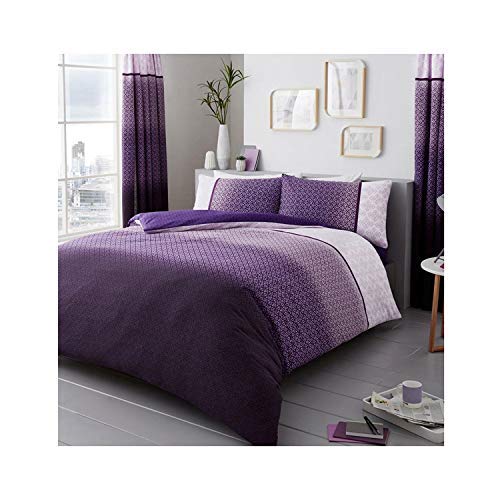 Lions Modern Urban Ombre Duvet Cover with Pillowcase Poly Cotton Bedding Set Easy Care Soft Quilt Covers Machine Washable Purple Double Bed 200x200cm