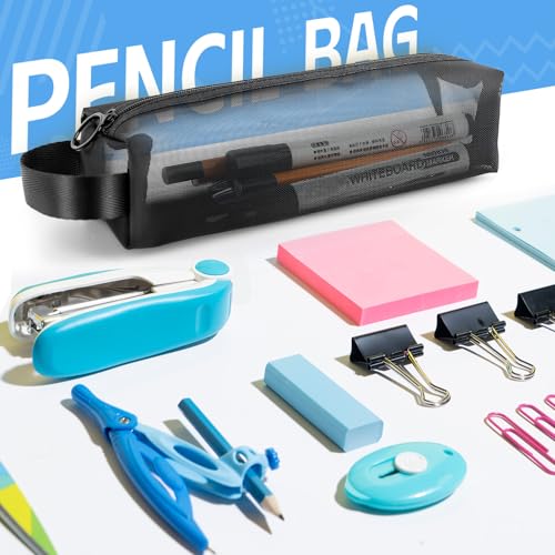 Image of Mesh Pencil Case 3 Pack Clear Pencil Pouch, Pencil Bag, Cosmetic Toiletry Bag for Purse, College Essentials School Supplies (Black)