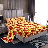 Feelyou Prosciutto Pizza Bed Sheets Set King Size, Pizza Sheet Set Realistic Pizza Sheets with Deep Pocket Fitted Sheet Kids Toddler 3D Food Themed Bedding Set with 2 Pillow Case