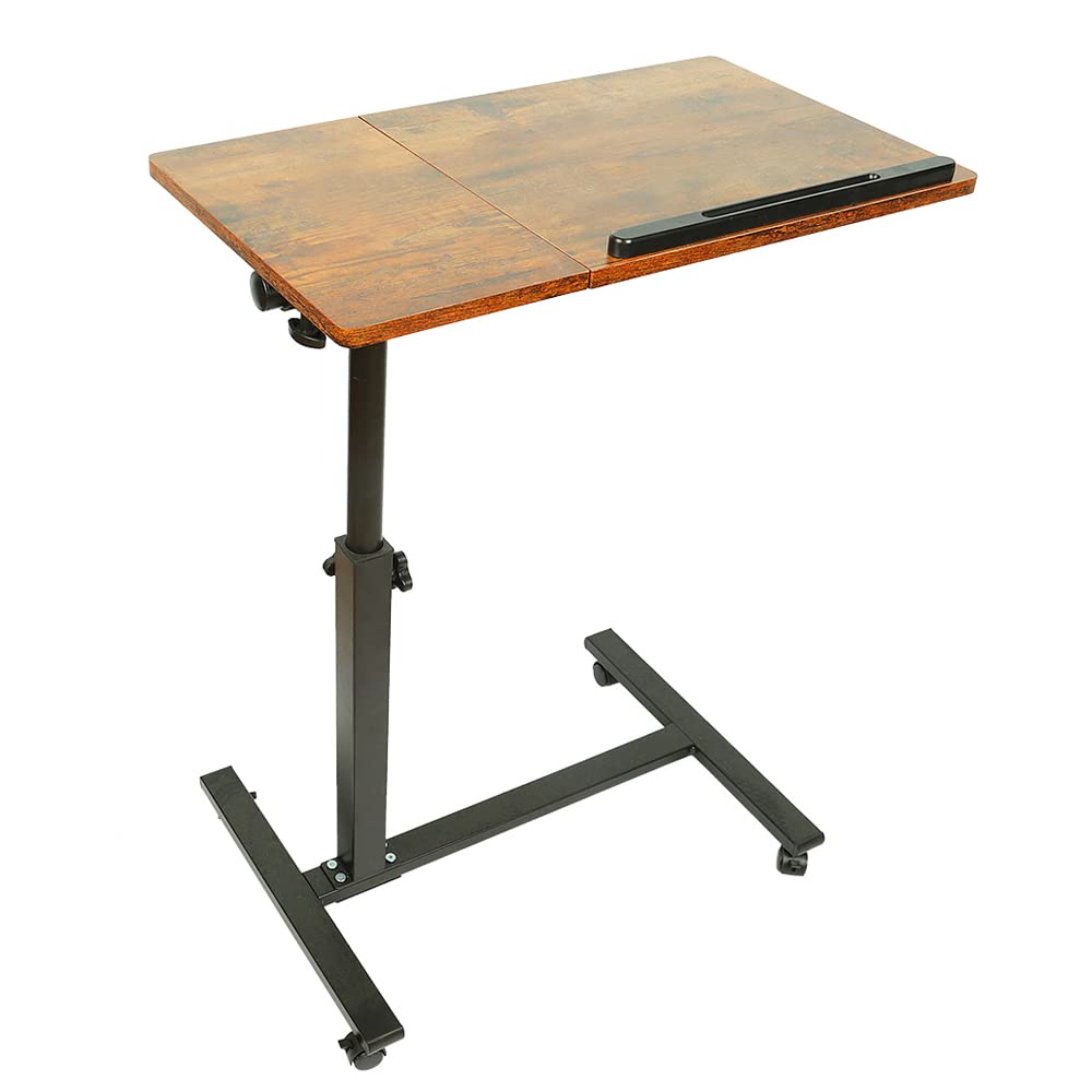 LANTUS Table de Lit pour Ordinateur Portable Hauteur Réglable 5 roulettes Verrouillables Support Pliable Bois Bureau PC Noir, Métal (Cerise Jaune 60 * 34.5 * 58/90cm)