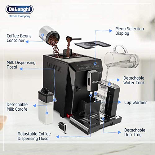 DE BESTE DE'LONGHI ELETTA VOLAUTOMATISCHE BEAN TO CUP KOFFIEMACHINE VOOR CAPPUCCINO EN ESPRESSO ECAM 44.660,B ZWART