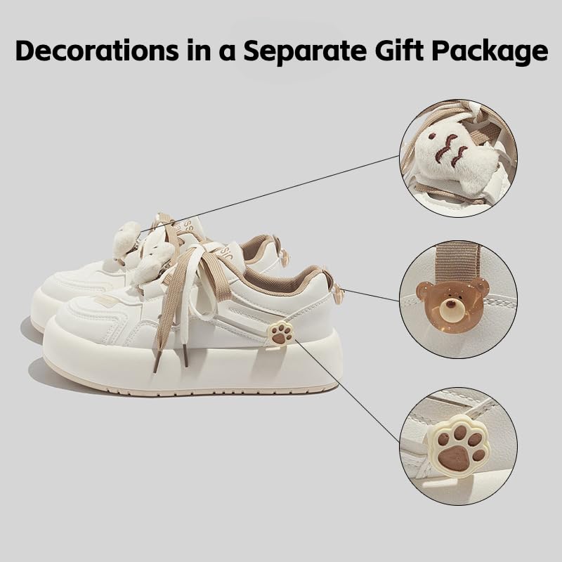 Fish Shoes Walking Sneakers for Women Y2K Platform Khaki White Shoes Soft Comfortable Cute Cartoon Fish Bear Decor Dual Color Laces US4-83