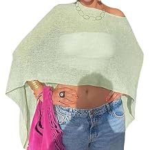 Womens Knit Poncho Top See Through Shrug Shawl Y2k Sheer Crochet Mesh Wrap Capelet Lightweight Beach Cover Up Cape