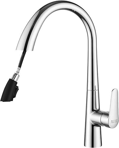 Fulgutonit Grifo de cocina con rociador desplegable oculto, grifo moderno de arco alto de un solo agujero extraíble para lavabo de cocina, para bar,