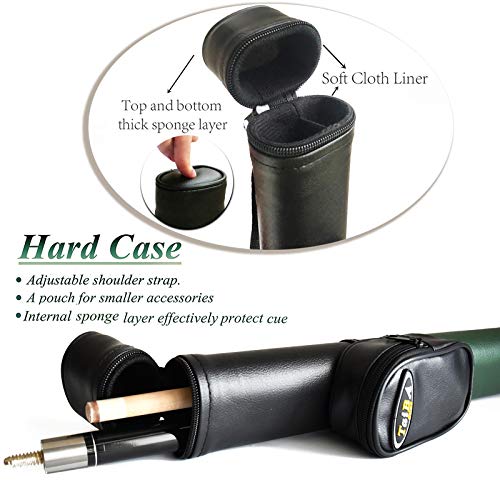 Tai Ba Cues 2-Piece Pool Cue Stick + Hard Case, 13Mm Tip, 58", Hardwood Canadian Maple Professional Billiard Pool Cue Stick 18,19,20,21,22 Oz Pool Stick (Selectable)-Blue, Black, Red, Gray, Green #TOP4