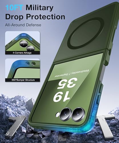 Image of Magnetic for Samsung Galaxy Z Flip 7 Case [Compatible with MagSafe][Anti-Fingerprint][Military Grade Drop Proof] Translucent Hard Back&Soft Silicone Bumper for Flip 7 Phone Case,Forest Green
