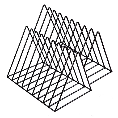 Vinyl Holder for Vinyl Record Storage 2-Pack â€“ Vinyl Record Holder for Albums Storage â€“ Vertical Record Stand â€“ Metal Magazine Holder â€“ File Rack File Sorter Desktop File Organizer â€“ Triangle File Dividers LP, Photograph Prop Stand