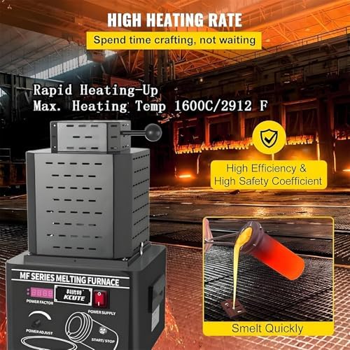 Electric Gold Melting Furnace 220v, 1600℃ /2912℉ Digital Metal Smelting Machine, Mini Medium Frequency Melting Furnace with 3KG Graphite Crucible Smelter Furnace Casting Furnace (Red 3KG)