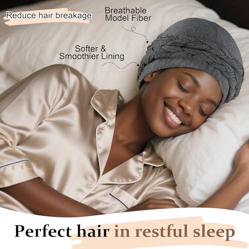Image of Ababalaya Adjustable Satin Lined Turban for Women Mens Halo Turban Silky Lined Head Wraps for Waves Braids Locs Sleep Cap