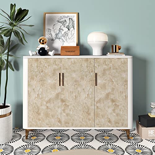 Glossy Beige Marble Contact Paper for Countertop Vinyl Peel and Stick Marble Wallpaper for Walls Kitchen Bathroom Waterproof Granite Self Adhesive Contact Paper for Cabinets Desk Table Top 24''x394'' by LIKILIKI - Image 6