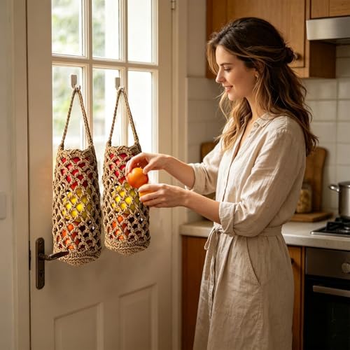 Almacenamiento boho tejido a mano para pared de apartamento 3