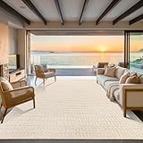Yamaziot 8x10 Washable Area Rug, High-Low Grid Textured Living Room Rugs, Soft Fluffy Non-Slip Mats Stain Resistant Contemporary Bohemian Carpet for Dining Room, Kids Nursery Room, Bedroom, Office