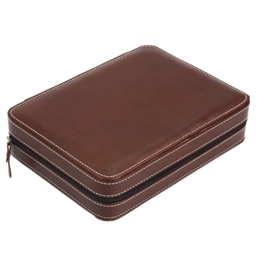 Caja de reloj de piel artificial, caja de almacenamiento portátil con cremallera para hombre (marrón, talla única)