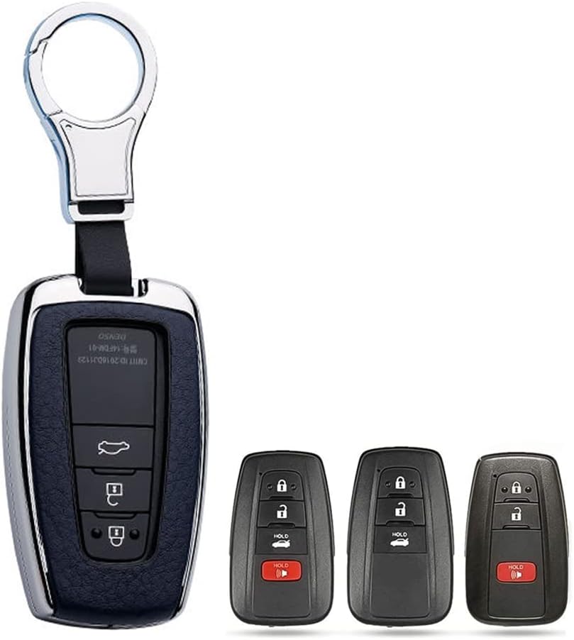 HIBEYO Smart Key Fob Full Protector Remote Skin Cover Case Keyless Jacket for Toyota Camry C-HR Prius HYQ14FBC RAV4 Highlander Avalon Corolla GT86 Remote Key Fob Shell Key Chains Holder-Silver Blue