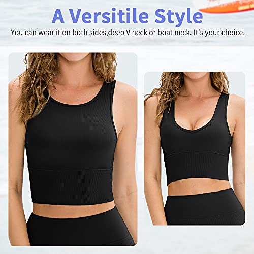 Workout Crop Tank Tops for Women Solid Comfort Sleeveless Shirts for Casual Sports Fitness Yoga Reversible Ribbed Tops2
