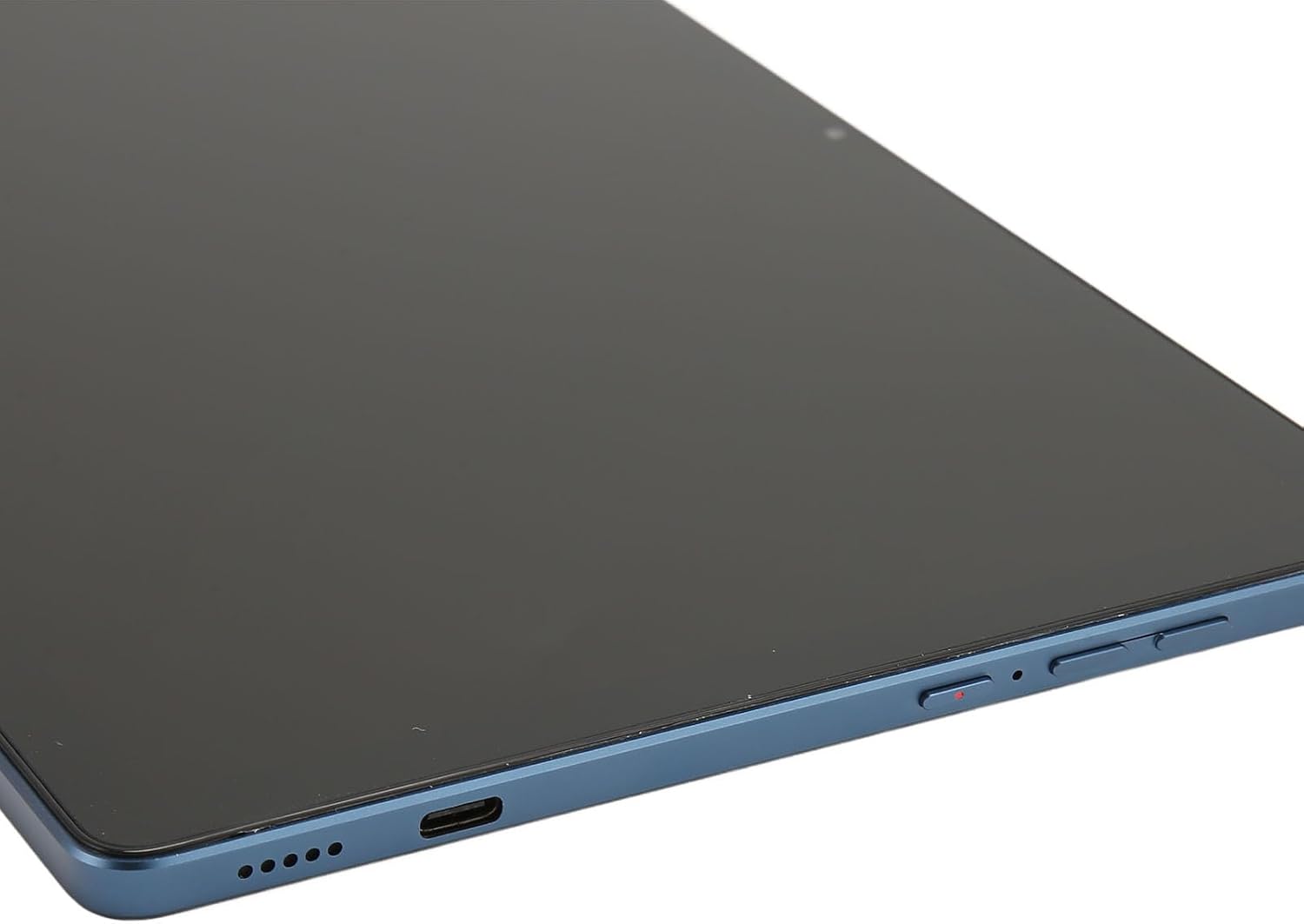 Side view of Sanpyl 10.36 Inch Tablet showing the USB-C port, speaker grille, and power/volume buttons