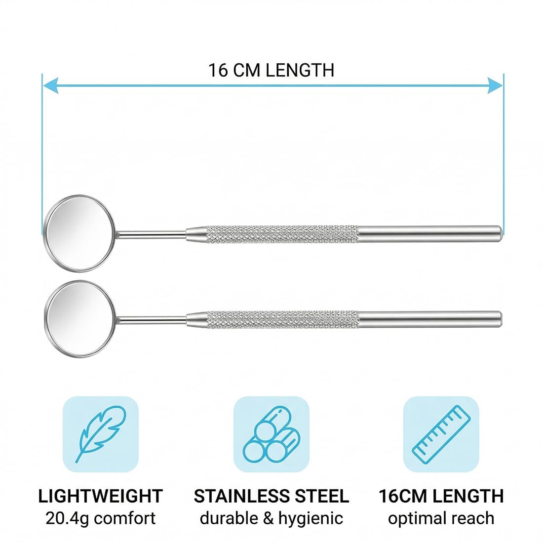 Espejo Dental Acero Inoxidable Anti-Vaho Curvatura 45° 2 Pcs