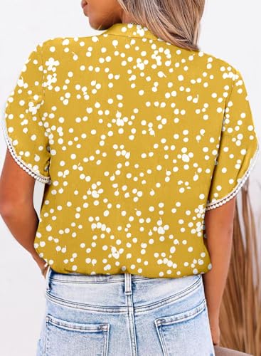 Dokotoo Womens Tops Summer Casual Boho Floral Print Short Sleeve Half Button Down V Neck Chiffon Blouses Shirts2