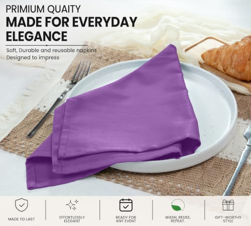Image of Ruvanti Cloth Napkins Set of 6, Cotton Enrich 18 inchx18 inch - Purple
