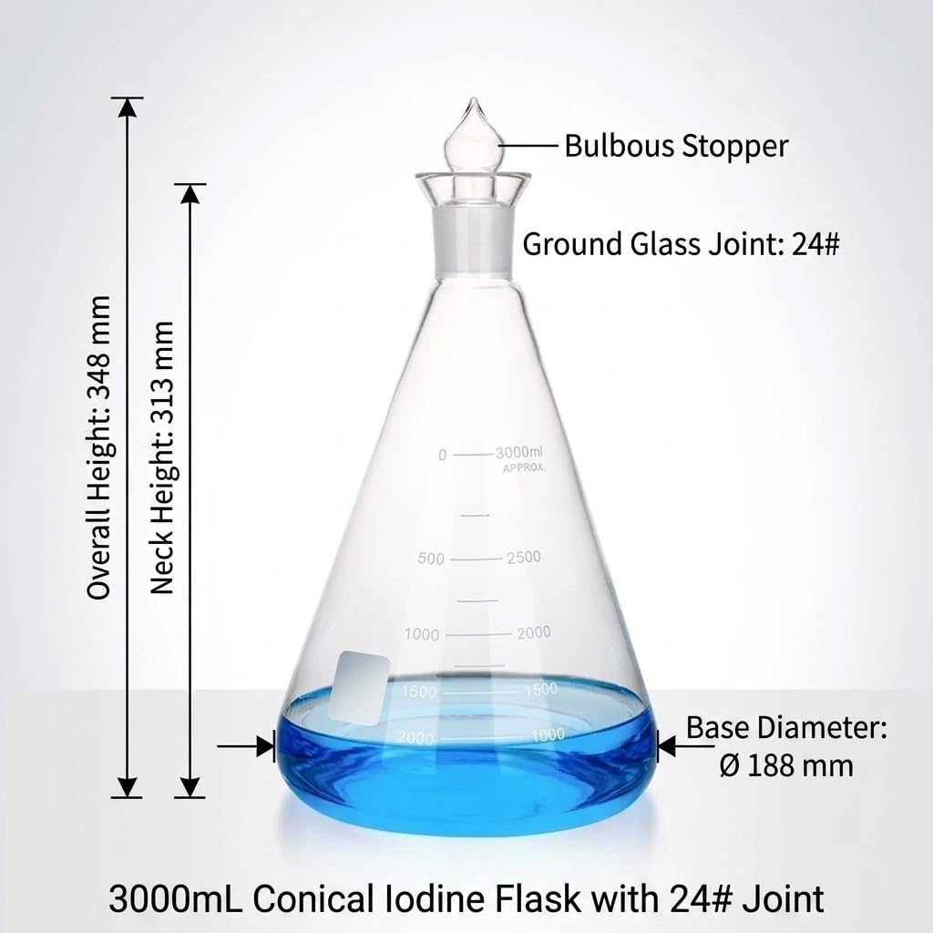 Jodzahlkolben mit Wasserverschluss Glasstopfen Laborware-3000ml 24#