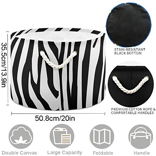 Image of visesunny Collapsible Large Capacity Basket Animal Zebra Stripe Clothes Toy Storage Hamper with Durable Cotton Handles Home Organizer Solution for Bathroom, Bedroom, Nursery, Laundry,Closet