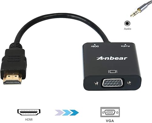 Miniatura 2 de Anbear HDMI a VGA con adaptador de audio, adaptador VGA a HDMI chapado en oro, convertidor de video 1080P macho a hembra con puerto de audio de