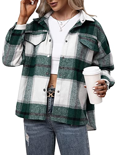 Century Star Plaid Shirts for Women Shacket Jacket Womens Button Down Shackets Long Sleeve Lapel Oversized Coats2