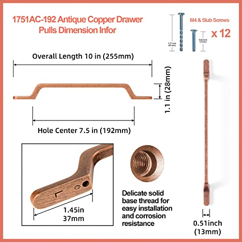 Goo-Ki 6 Pack Antique Copper Drawer Pulls Zinc Alloy Kitchen Cabinet Hardware - 7.56" c-c Vintage Copper Bar Cabinet Pulls Solid Dresser Handles by Goo-Ki - Image 4