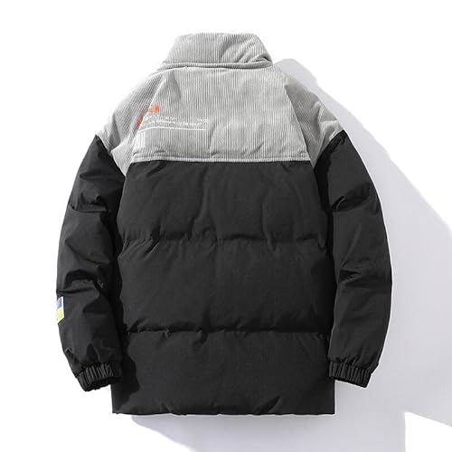 Casaco de inverno masculino Parkas com costura casual Streetwear, Preto, XX-Large