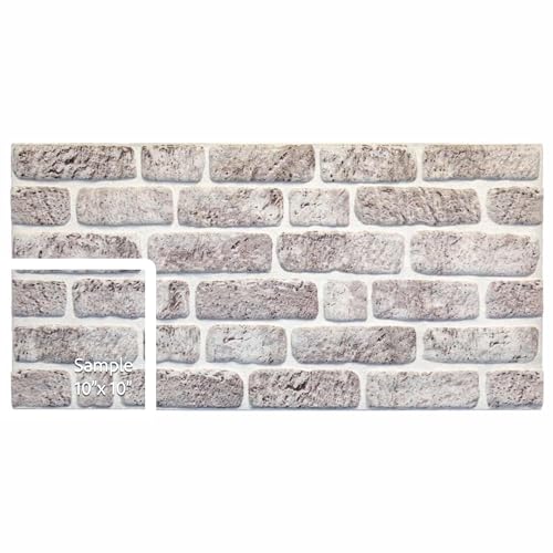 Dundee Deco 3D Wall Panels Faux Brick - Cladding White Grey Stone Look Wall Paneling, Styrofoam, Sample, Size 10 x 10 in.