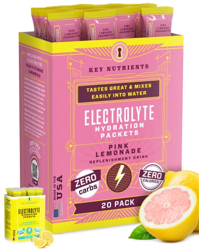 KeyNutrients Electrolytes Powder: Zero Calorie Lemonade/Pink Lemonade Electrolyte Powder in 90, 40 or 20 Servings Hydration Travel Packets - Keto Electrolytes, Zero Carbs and Gluten Free - Made in USA