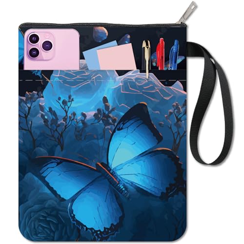 CRASPIRE Butterfly Book Sleeve Rose Book Covers Blue Book Protector for Paperbacks Washable Fabric Cloth Book Cover with Zipper and Extra Sleeve Pocket for Book Lovers Classmate Gifts