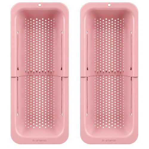 Blue Ginkgo Over Sink Colander, Extendable Kitchen Strainer, 2-Pack, Pink
