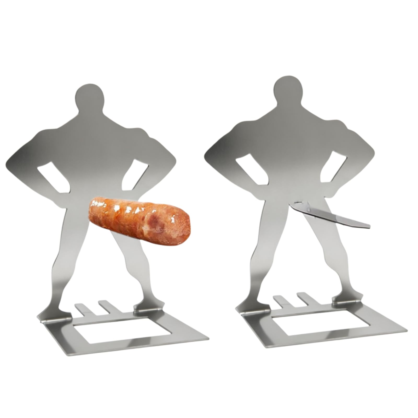 2Pcs Stainless Steel BBQ Sausage Holder, BBQ Gifts for Men, Creative Standing Man Sausage Barbecue Rack, Portable Camping Accessories, Funny Gifts for Dad, Fathers Day, Birthday (B)