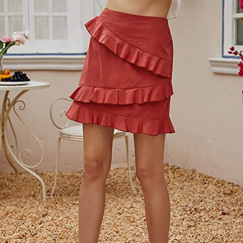 Loijon Moda feminina verão cor sólida saia cintura alta zipper babados casual mini saia vestido