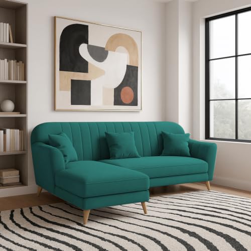 Image of Atticus LHS 4 Seater L Shape Sofa Set with Ottoman for Living Room (Pine Fabric) Premium Fabric Sofa Set