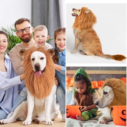 ZYEKIU Löwenmähne Hund, Hundekostüm mit Ohren, Löwenkostüm Hund Lebensecht, Dog Costume Einstellbar, für Halloween, Hundeausstellungen, Karneval Cosplay-Partys (L, Hellbraun)