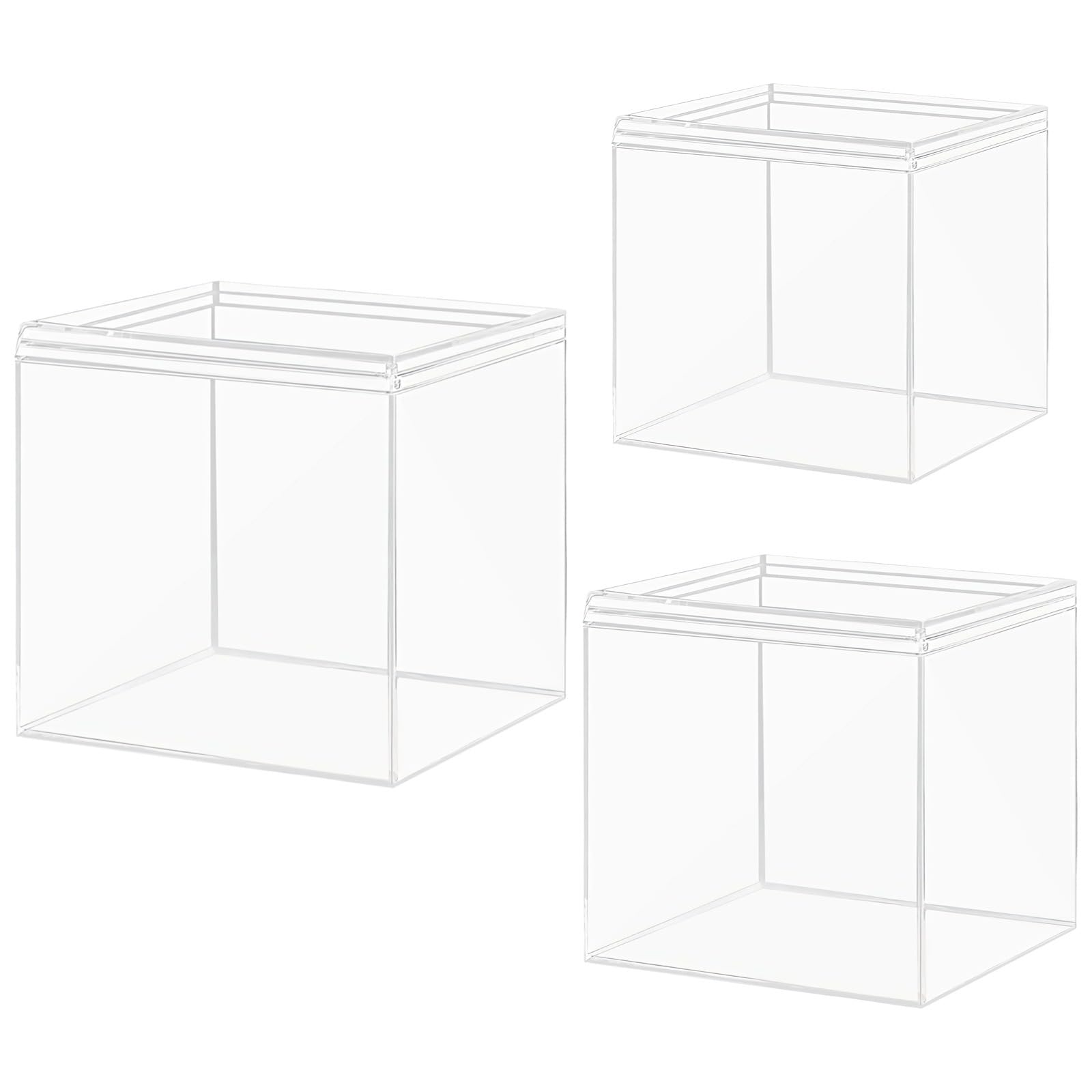 Set mit 3 transparenten Acrylwürfel-Organizern, Aufbewahrungsbehälter mit Deckel, drei Größen für Süßigkeiten, Schmuck und Kunstbedarf,
