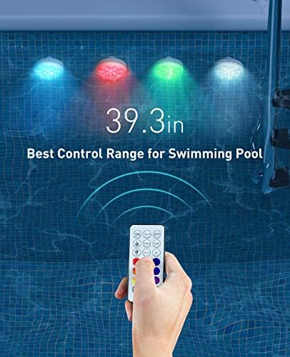 Submersible LED Lights with RF RemoteControl, Multicolor Underwater Pond Light with RGB 13-LEDbeads with MagneticSuction Cups for Hot Tub, Swimming Pool, SPA, Vase Base, Fish Tank (4 Pack)