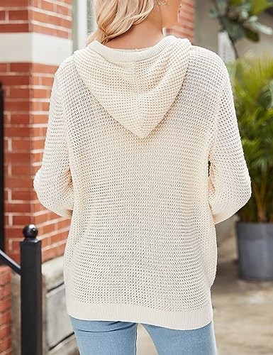 Image of CiCiBird Women's Fall Hoodies Sweater V Neck Waffle Knit Top with Pocket | Loose Fit, V Neck Button, Adjustable Drawstring, Long Sleeve, Kangaroo Pocket, Weekend Errands, Daily Wear, Work Casual