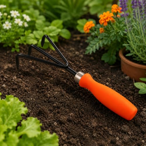 Image of Gardening Hand Cultivator Fork | Heavy Duty Iron 3-Prong Claw with Ergonomic Handle | Durable Tool for Soil Loosening, Weeding, Aerating, Planting & Garden Maintenance(GTK)